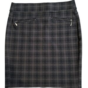 Liverpool Pencil Skirt Black Olive Green Plaid 6/28 Front Zippers Stretch NWOT
